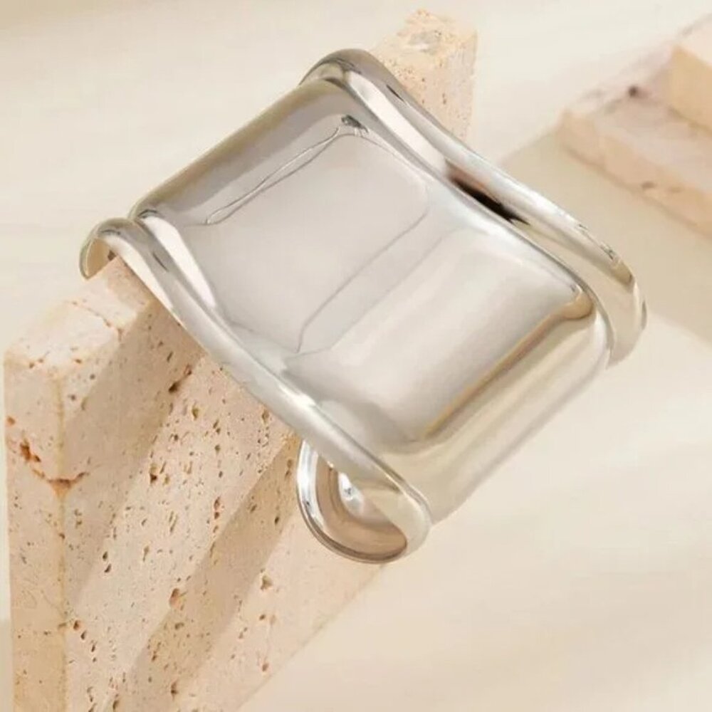 Silver Tone Bangle Cuff Chic Classic Trendy - image 2